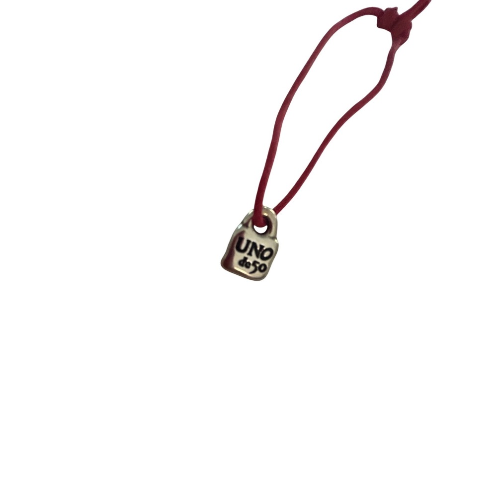 Uno de 50 Red Cord Padlock Charm Bracelet Silver Plated Artisanal Spain‎